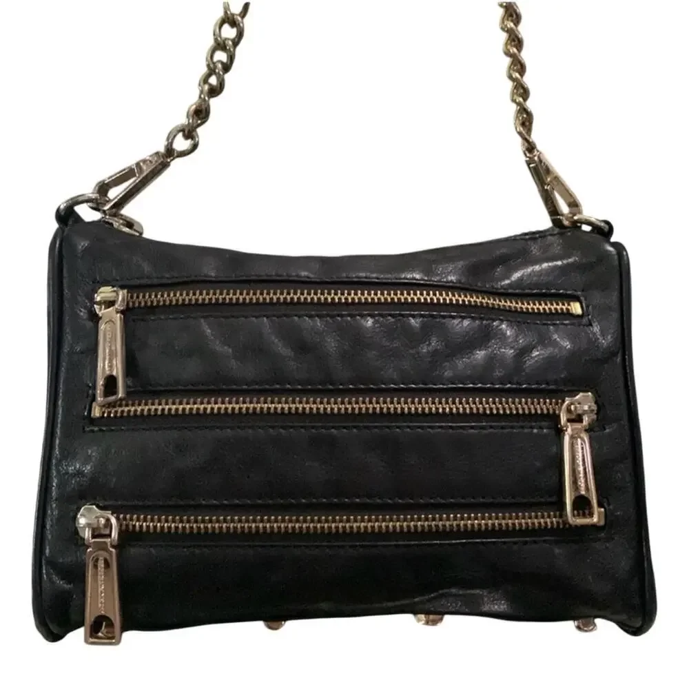 REBECCA MINKOFF Leather Chain Crossbody Bag black EUC
